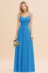 Modest Ruffle Spaghetti Straps Backless Burgundy Bridesmaid Dresses Affordable-Babyonlines