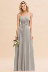 Modest Ruffle Spaghetti Straps Backless Burgundy Bridesmaid Dresses Affordable-Babyonlines