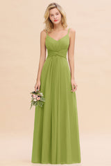 Modest Ruffle Spaghetti Straps Backless Burgundy Bridesmaid Dresses Affordable-Babyonlines