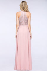 Modest V-Neck Sleeveless Pink Affordable Bridesmaid Dresses Lace-Babyonlines