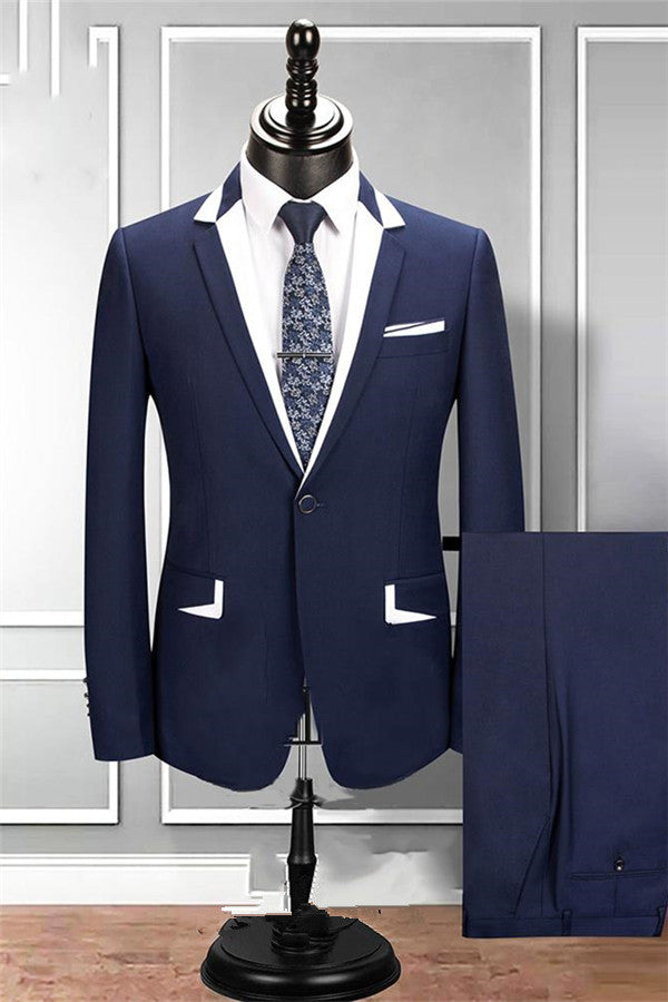 Navy Blue Groom and Groomsmen Suits - Notched Lapel, Two Pieces