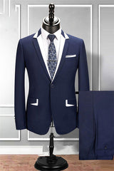Navy Blue Groom and Groomsmen Suits - Notched Lapel, Two Pieces