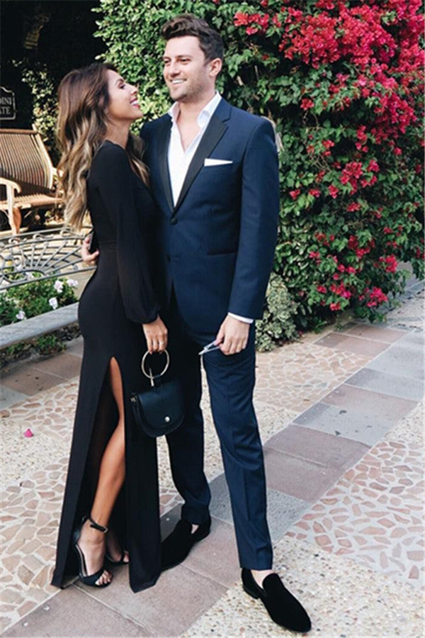 Navy Blue Prom Suit - Bespoke Party for Boy on Sale with Notch Lapel