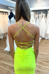 Neon Yellow Cowl Neck Satin Homecoming Dress