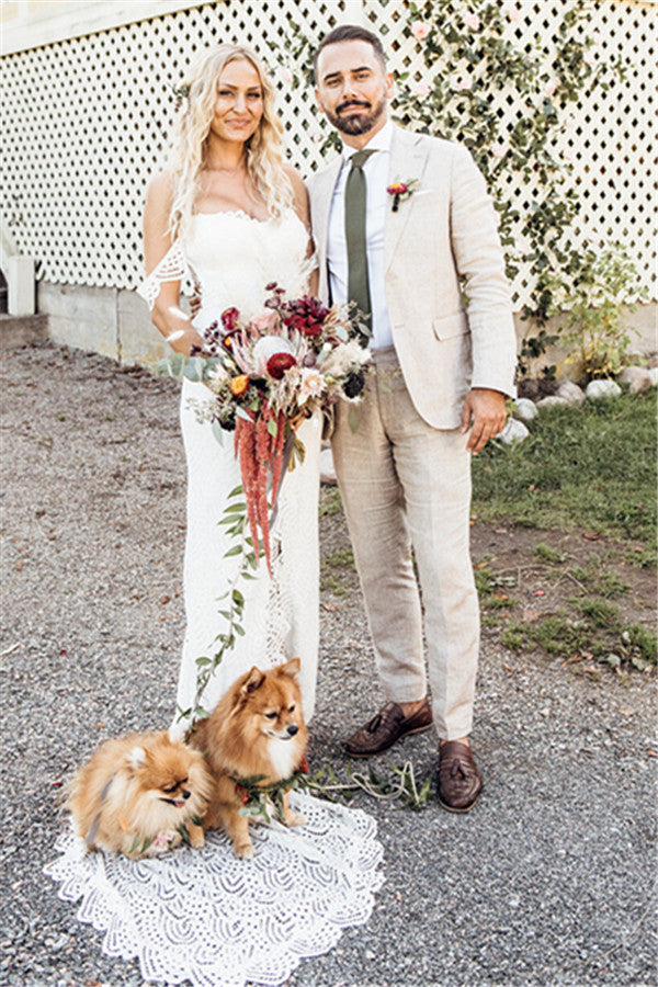 New Arrival Casual Linen Beach Wedding Suit for Summer Parties