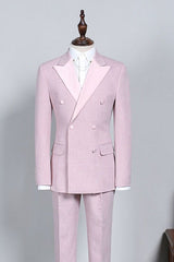 New Double-Breasted Pink Reception Suit with Peaked Lapel for Men