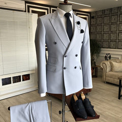 New Wedding Suit with Peaked Lapel and Double-Breasted Design for Men