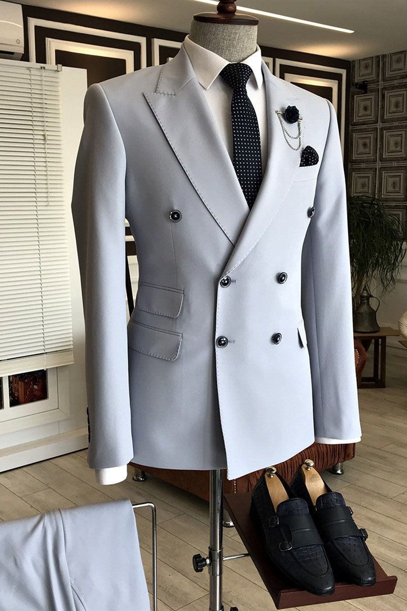 New Wedding Suit with Peaked Lapel and Double-Breasted Design for Men