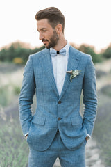 Ocean Blue Linen Summer Beach Groom¡¯s Wedding Suit