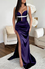 Ocean Blue Spaghetti Strap Mermaid Prom Dress with High Split
