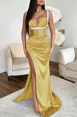Ocean Blue Spaghetti Strap Mermaid Prom Dress with High Split
