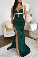 Ocean Blue Spaghetti Strap Mermaid Prom Dress with High Split