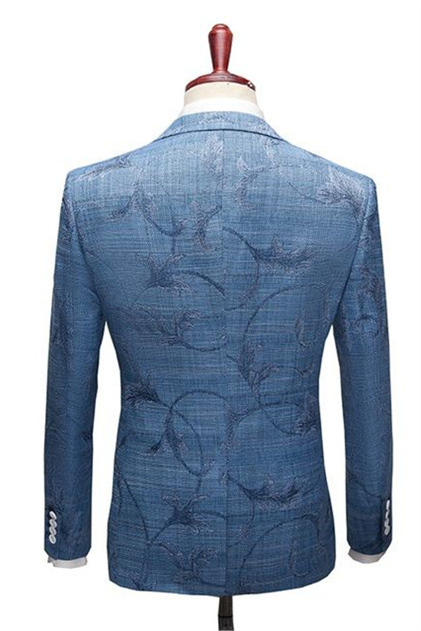 Ocean Blue Print Designer Wedding Suit - Notched Lapel for Men
