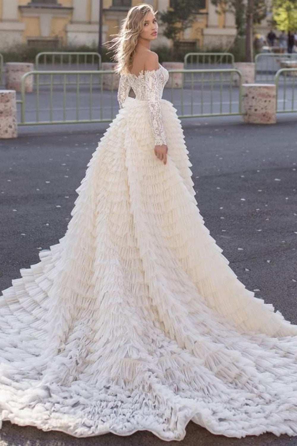 Off-the-Shoulder A-Line Long Sleeve Mermaid Wedding Dress with Train