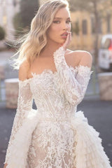 Off-the-Shoulder A-Line Long Sleeve Mermaid Wedding Dress with Train