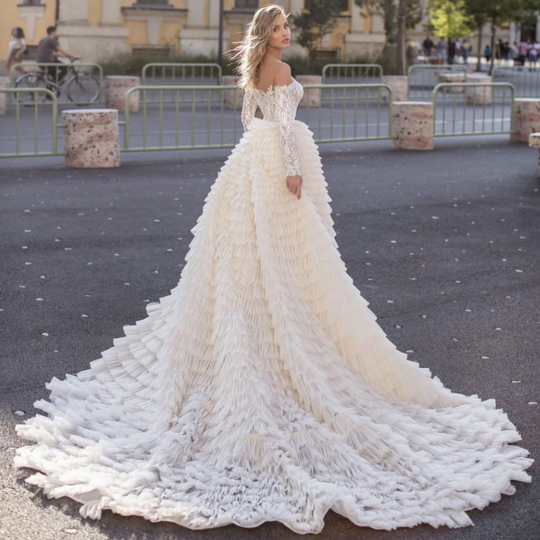 Off-the-Shoulder A-Line Long Sleeve Mermaid Wedding Dress with Train
