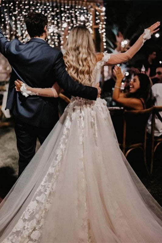 Off-the-Shoulder A-Line Wedding Dress with Lace