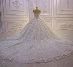 Off-the-shoulder A-Line Wedding Dress With Long Sleeves Appliques