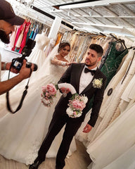 Off-the-shoulder A-Line Wedding Dress With Long Sleeves Appliques