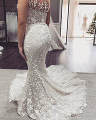 Off-the-Shoulder Backless Floor-Length Mermaid Wedding Dress with Lace Appliques