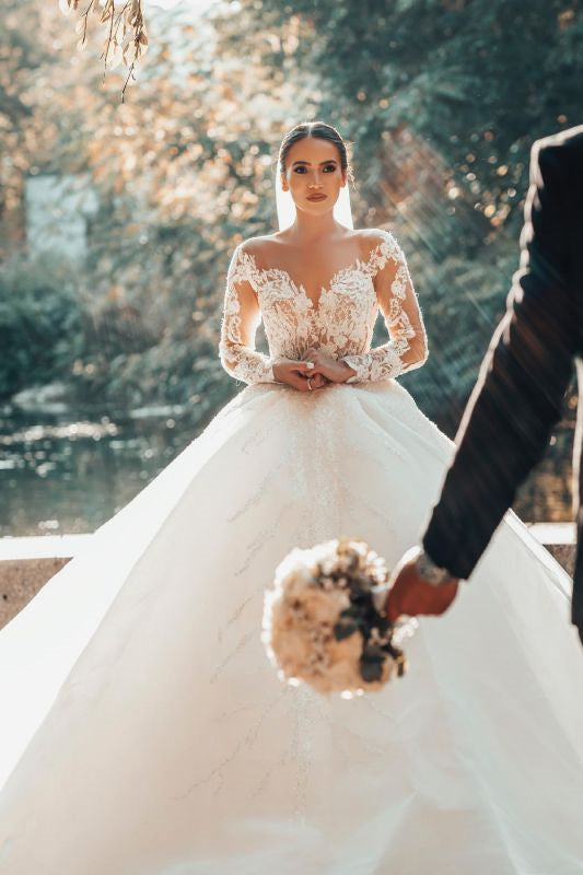 Off-the-Shoulder Ball Gown Lace Wedding Dress