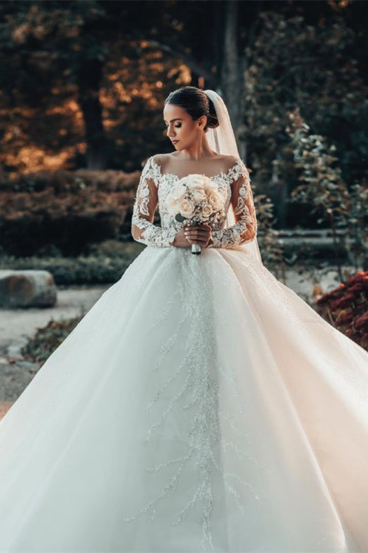 Off-the-Shoulder Ball Gown Lace Wedding Dress