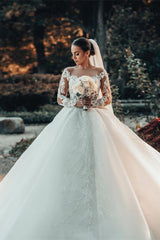 Off-the-Shoulder Ball Gown Lace Wedding Dress