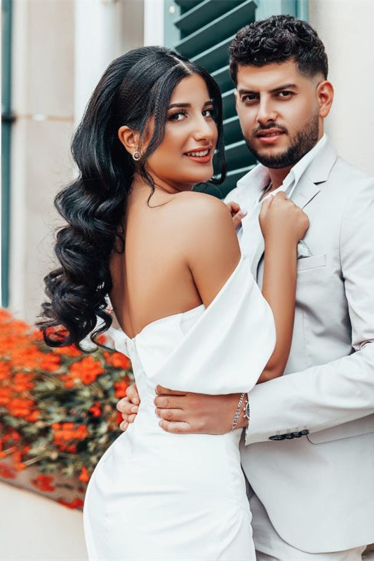 Off-the-Shoulder Charmeuse Wedding Dress with Split