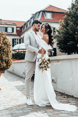 Off-the-Shoulder Charmeuse Wedding Dress with Split