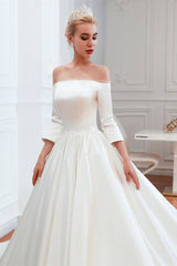 Off-the-Shoulder Half Sleeve Satin Wedding Dress