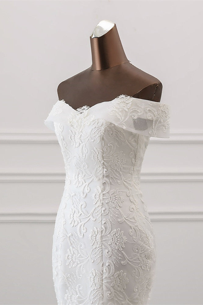 Off-the-Shoulder Long Mermaid Wedding Dress with Tulle and Lace