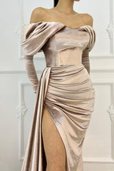 Off-the-Shoulder Long Sleeve Mermaid Prom Dress with Slit