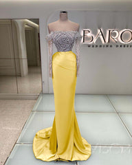 Off the Shoulder Long Sleeve Mermaid Long Prom Dress with Beading