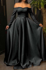 Off the Shoulder Long Sleeve Long Prom Dress with Pleated Beading
