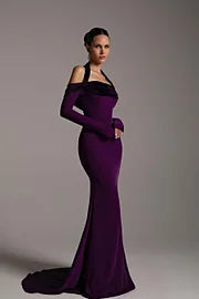 Off the Shoulder Long Sleeve Mermaid Long Prom Dress with Pleated