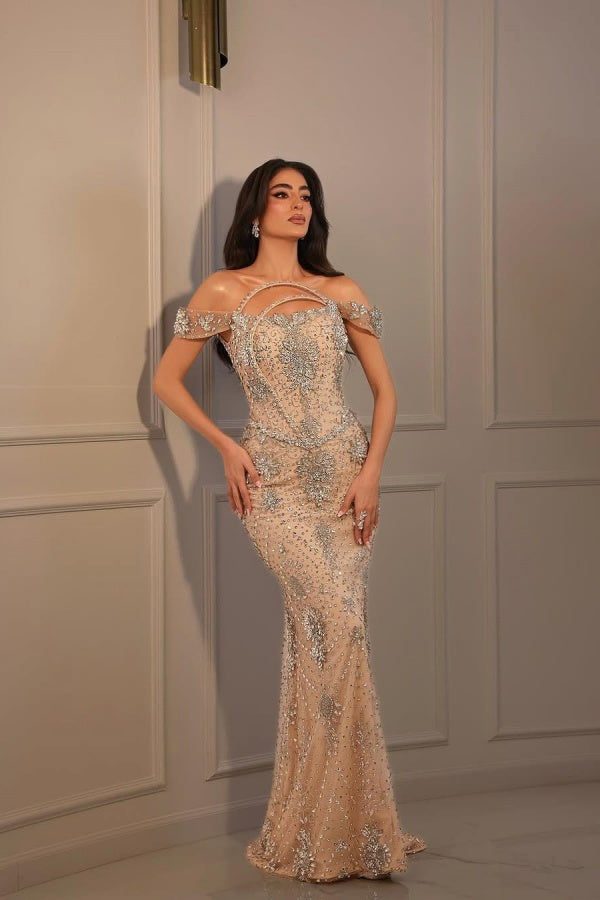 Long Mermaid Off the Shoulder Formal Evening Dresses With Beaded
