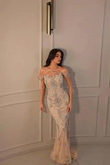 Long Mermaid Off the Shoulder Formal Evening Dresses With Beaded