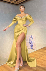 Royal Blue Off the Shoulder Long Sleeve Mermaid Long Prom Dress with Beading