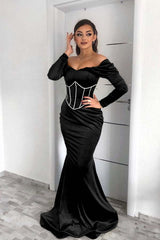 Dark Green Off the Shoulder Long Sleeve Mermaid Long Prom Dress