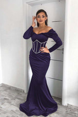 Dark Green Off the Shoulder Long Sleeve Mermaid Long Prom Dress