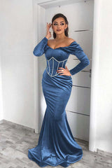Dark Green Off the Shoulder Long Sleeve Mermaid Long Prom Dress