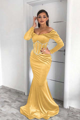 Dark Green Off the Shoulder Long Sleeve Mermaid Long Prom Dress