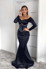 Dark Green Off the Shoulder Long Sleeve Mermaid Long Prom Dress