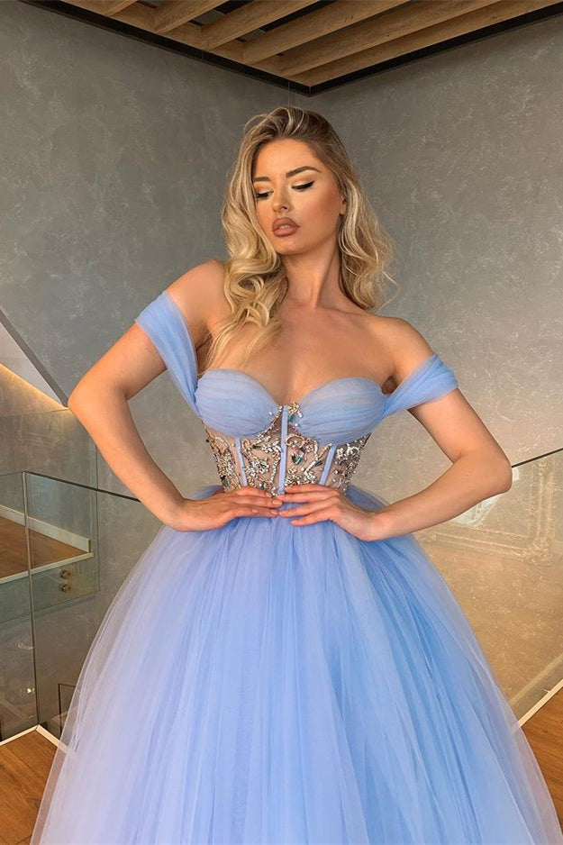 Off-the-Shoulder Prom Dress Sweetheart with Crystals
