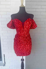 Off the Shoulder Red Bodycon Homecoming Dress