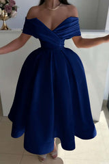 Off the Shoulder A-Line Prom Dress with Pleated