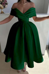 Off the Shoulder A-Line Prom Dress with Pleated