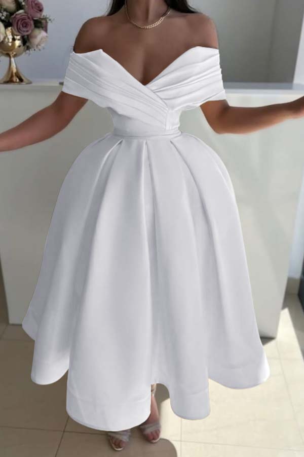 Off the Shoulder A-Line Prom Dress with Pleated