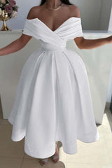 Off the Shoulder A-Line Prom Dress with Pleated