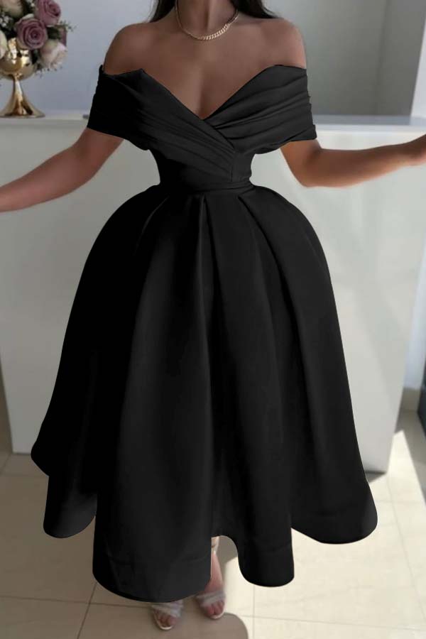 Off the Shoulder A-Line Prom Dress with Pleated